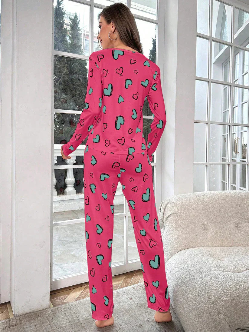 Heart Pattern Printed Night Suit
