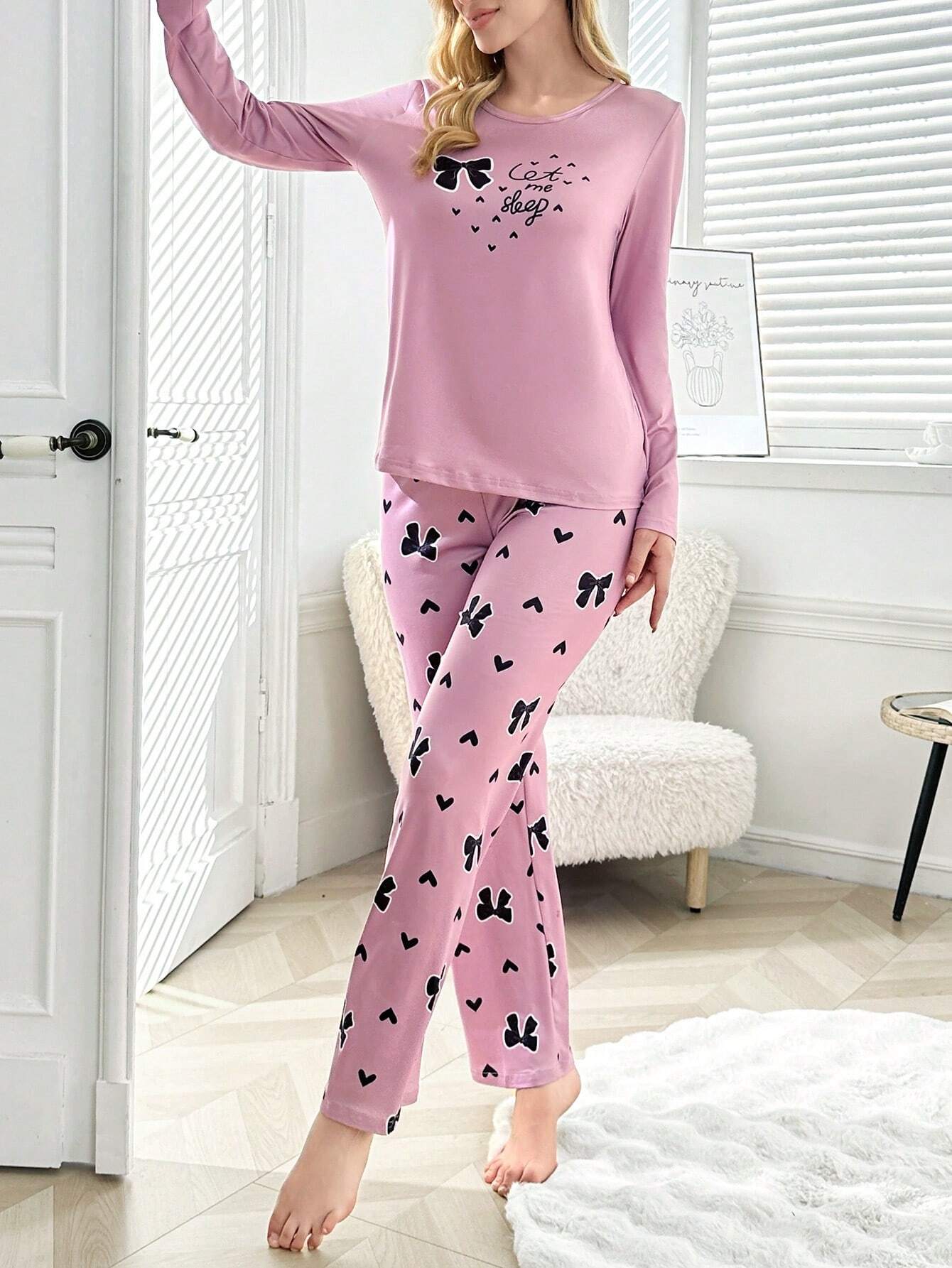 Pink let Me Sleep Printed Night Suit