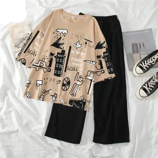Creamy Funcky Printed Night Suits