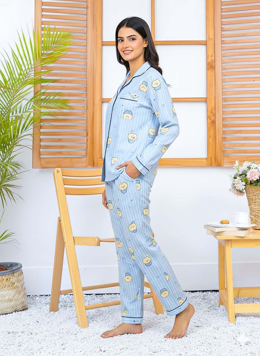 Imported Linen Printed Sky Blue Snow PJ Set-LP1