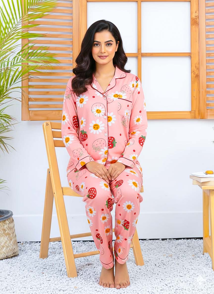 Imported Linen Printed Strawberry PJ Set-LP8