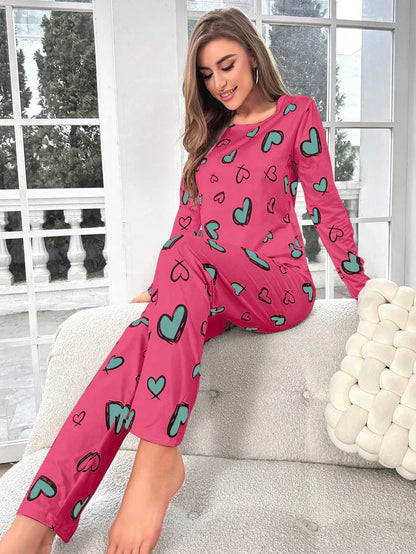 Heart Pattern Printed Night Suit