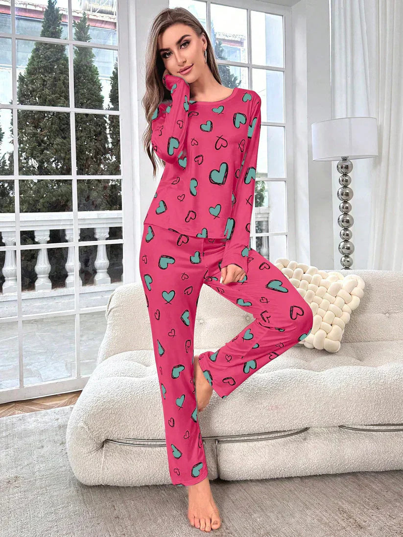 Heart Pattern Printed Night Suit