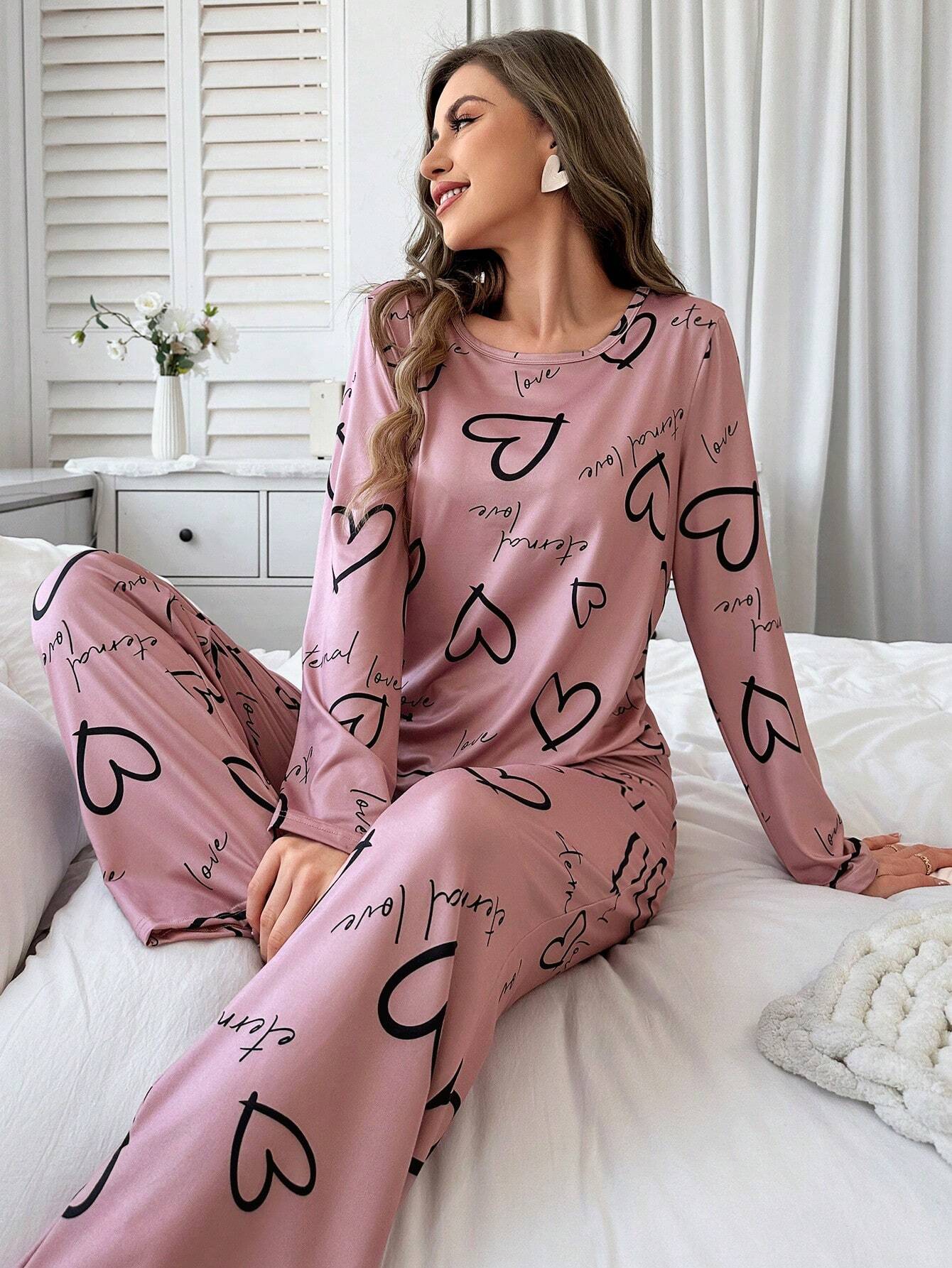 Cute Love Heart Printed Night Suit