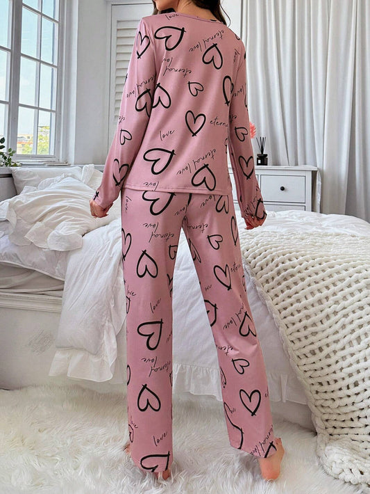 Cute Love Heart Printed Night Suit