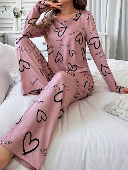 Cute Love Heart Printed Night Suit