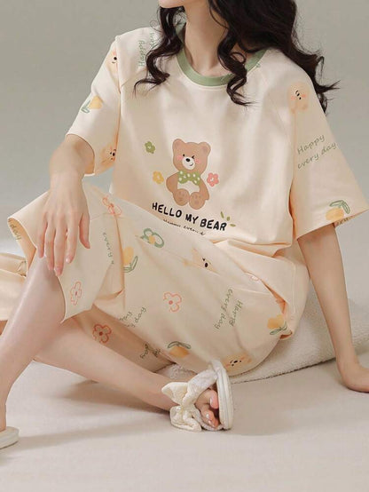 Hello My Bear Printed Night Suit