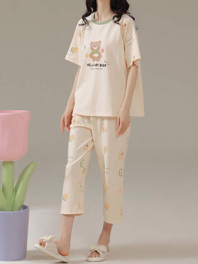 Hello My Bear Printed Night Suit