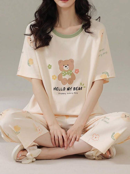 Hello My Bear Printed Night Suit