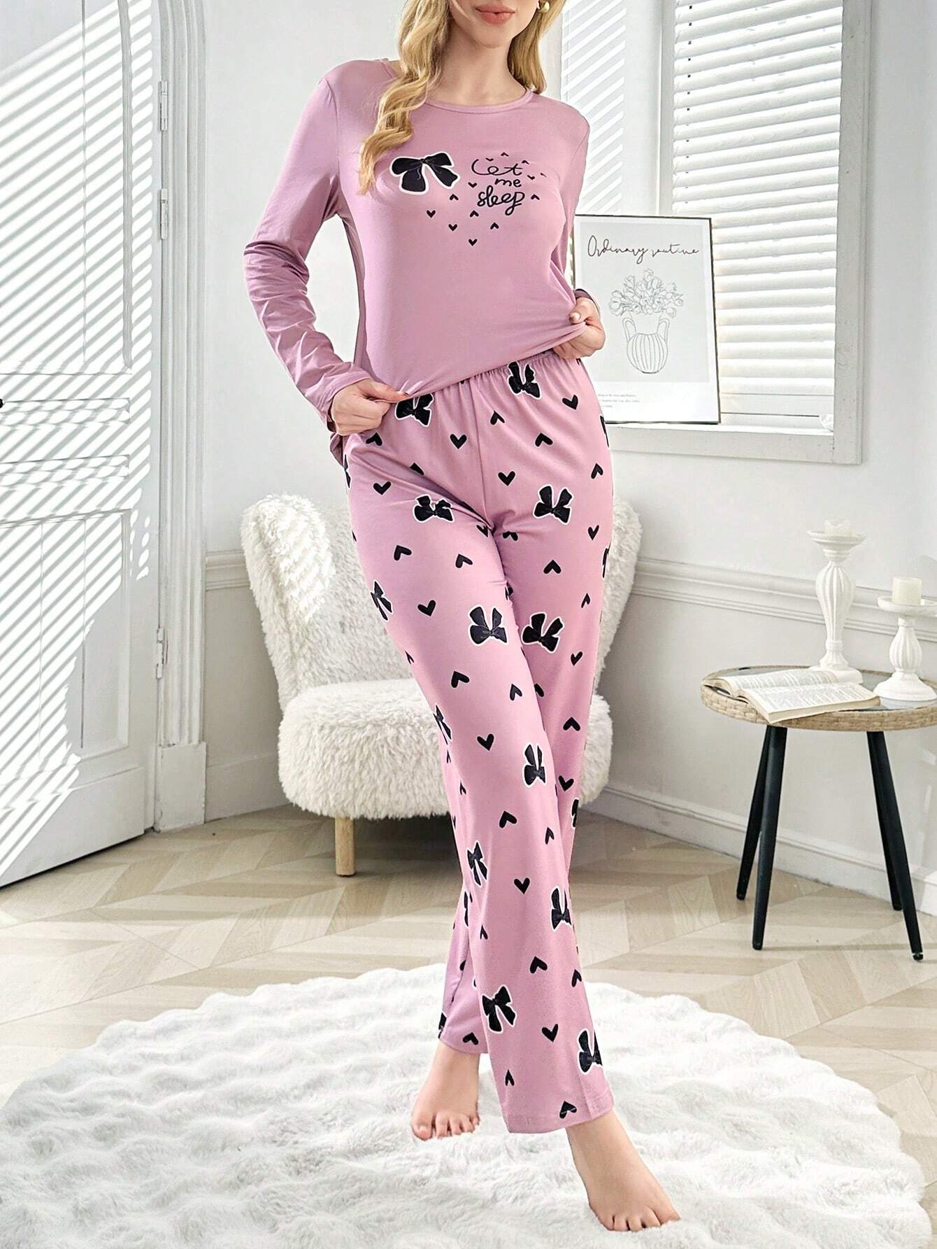 Pink let Me Sleep Printed Night Suit