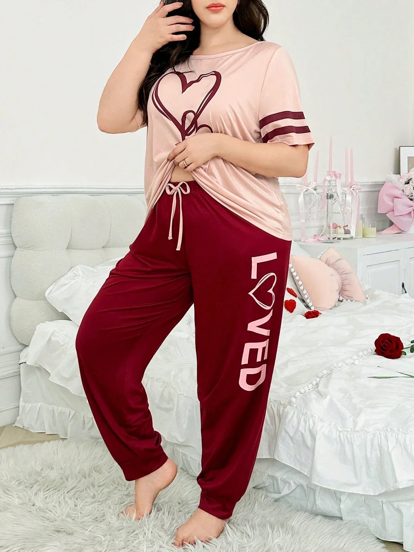 Two Heart Printed Night Suit