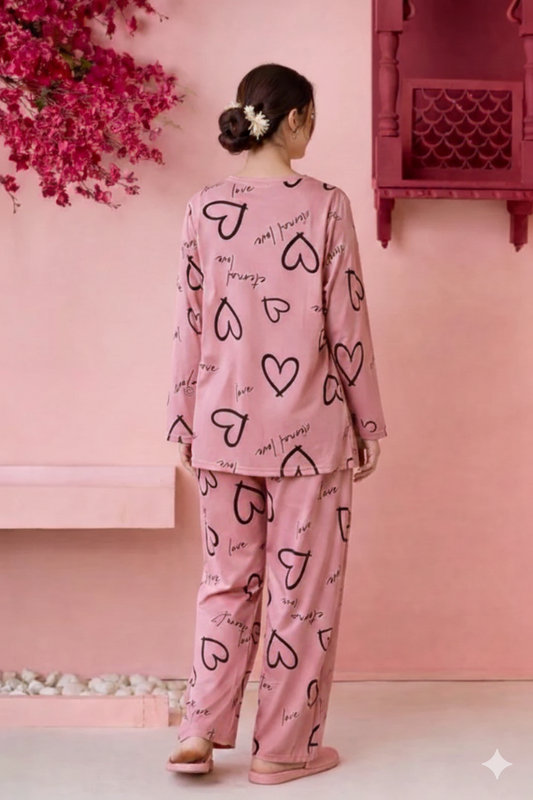 Cute Love Heart Printed Night Suit