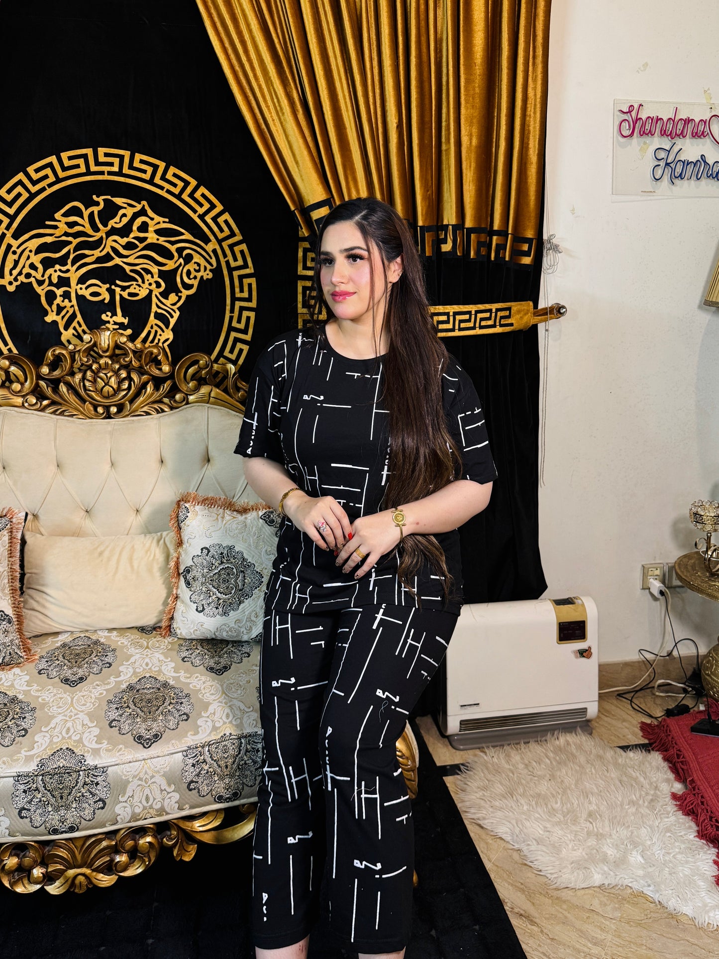 Black Capri Printed Night Suit