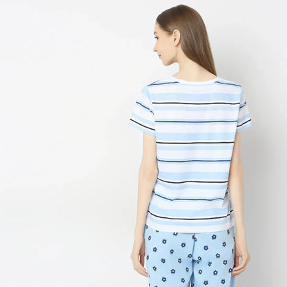 Sky Blue Lilly Printed  Night Suit