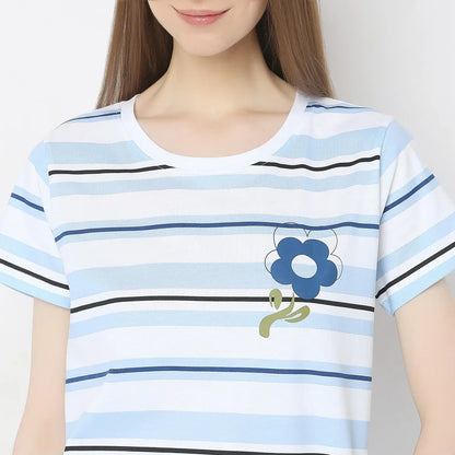 Sky Blue Lilly Printed  Night Suit