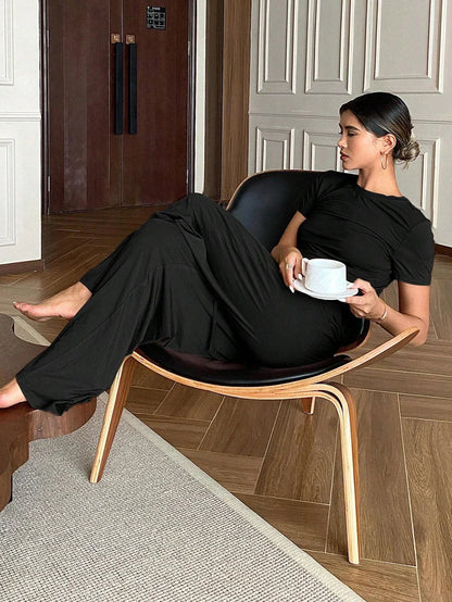 Black Plain Style Night Suit