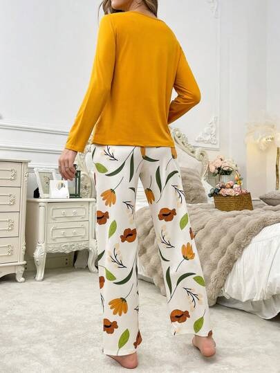 Yellow Flower Pocket Printed Night Suits