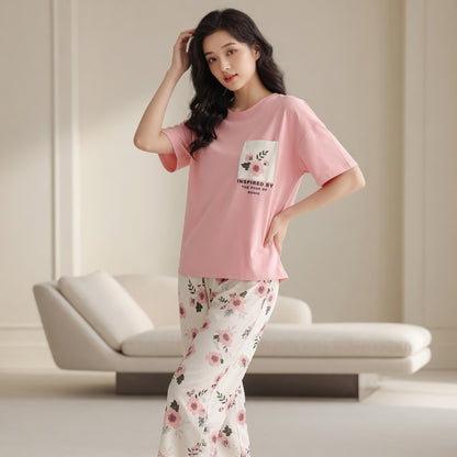 Pink Pocket Printed Night Suit