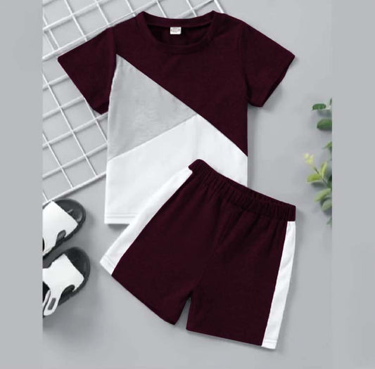 Mahroon Trapezium Half Sleeve Kids Suit (Each)