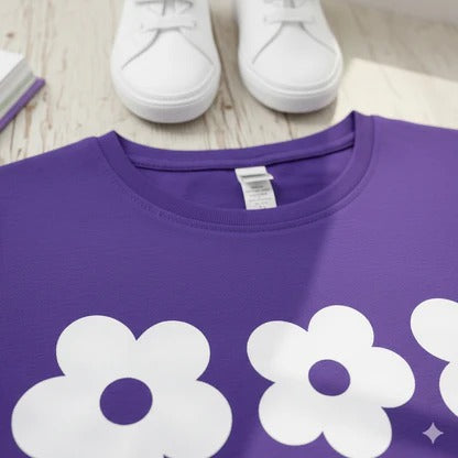 Purple Flower Half Sleeve Kids Suit