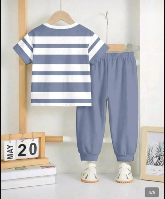 Grey Panel Horse Printed Half Sleeve Kids Suit
