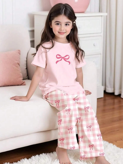 Pink Ribbon Half Sleeve Kids Suit