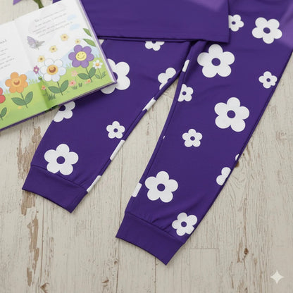 Purple Flower Half Sleeve Kids Suit