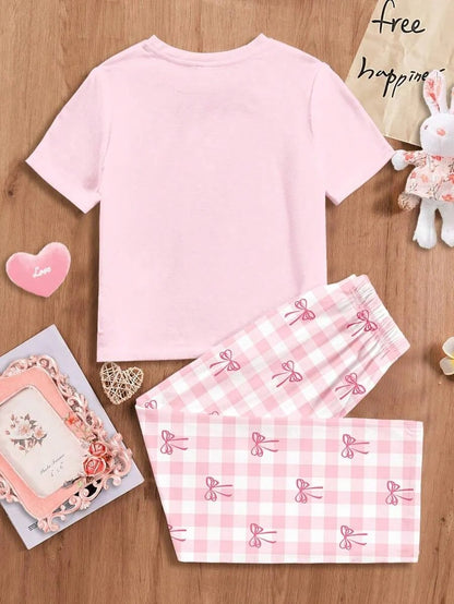 Pink Ribbon Half Sleeve Kids Suit