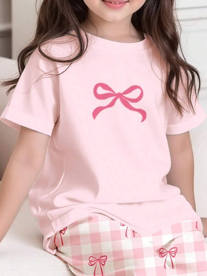 Pink Ribbon Half Sleeve Kids Suit