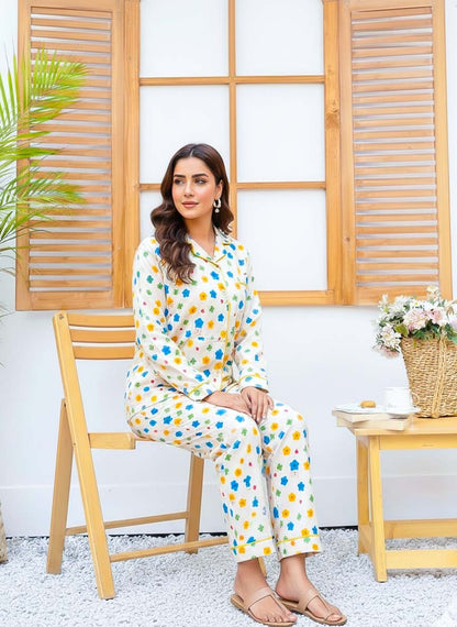 Imported Linen Printed Multi Flower PJ Set-LP26