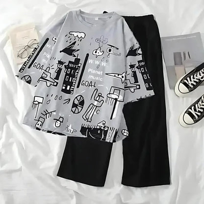 Grey Funcky Printed Night Suits
