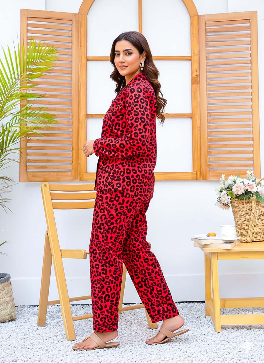 Imported Linen Printed Red Rose PJ Set-LP4