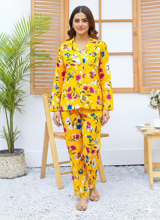 Imported Linen Printed Yellow Honey PJ Set-LP20