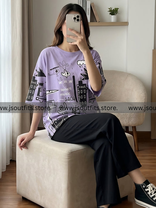 Purple Funcky Printed Night Suits