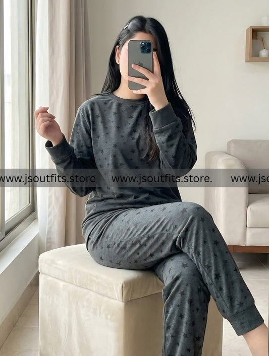 Charcoal Star Printed Night Suit