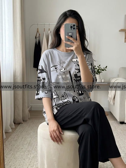Grey Funcky Printed Night Suits