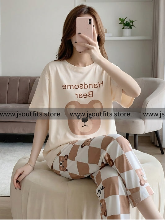 Handsome Bear Printed Night Suit
