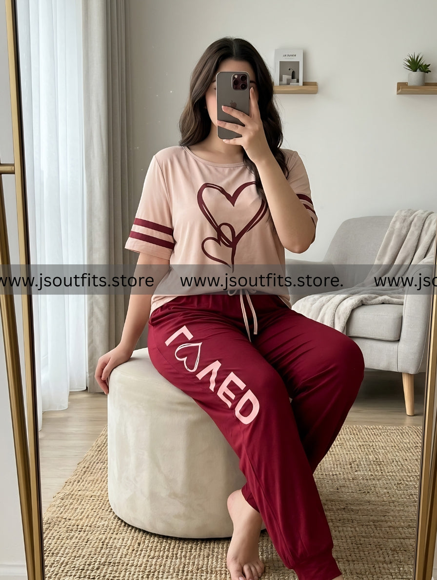 Two Heart Printed Night Suit
