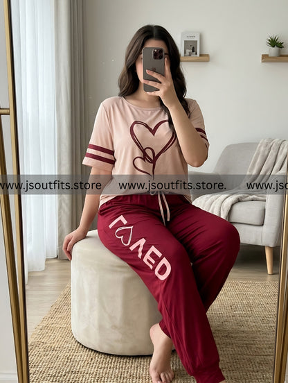 Two Heart Printed Night Suit